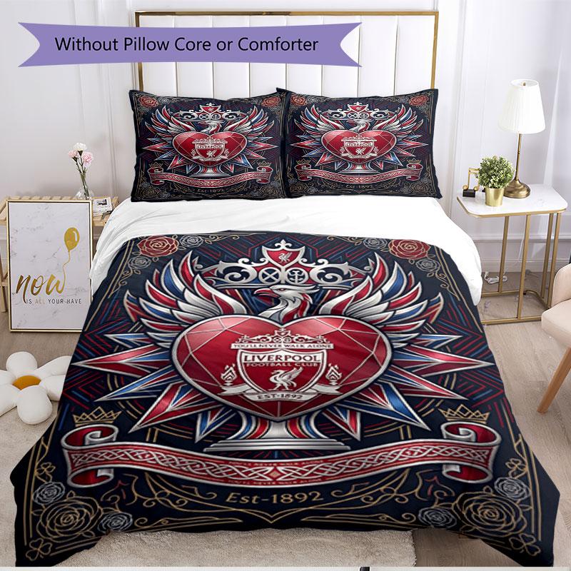 3pcs Duvet Cover Set (1*Duvet Cover + 2*Pillowcase, Without Core), Liverpool Football Club Print Soft All‑Season Bedding Set, Home Bedroom Decor Gift