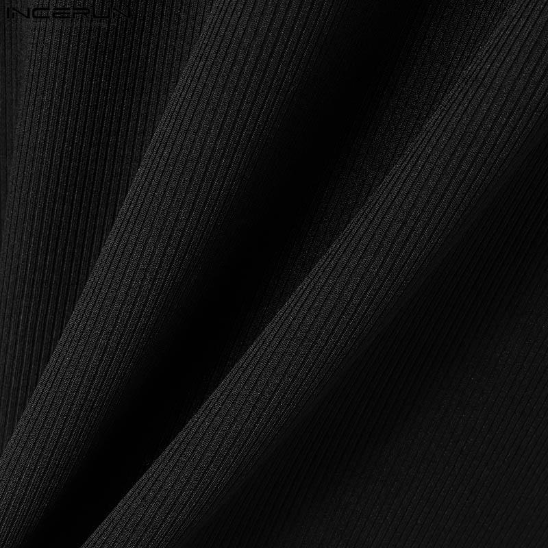 INCERUN Мужские топы с высоким воротником-хомутиком и рукавами в стиле пэчворк, повседневные облегающие футболки с нерегулярными слоями