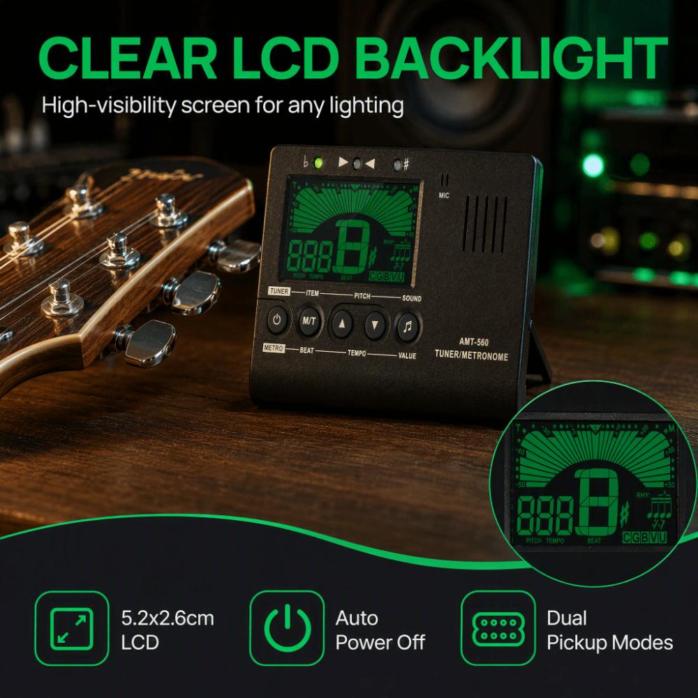 Portable Design Digital Metronome Pickup Cable 6.3mm 3-in-1 Tuner Chromatic Tuner For Bass