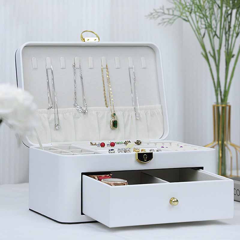 Leather Jewelry Organizer Box Multi-cell with Lock Sunglasses Watch Necklace Bracelet Ring Earring Storage Display Boxes