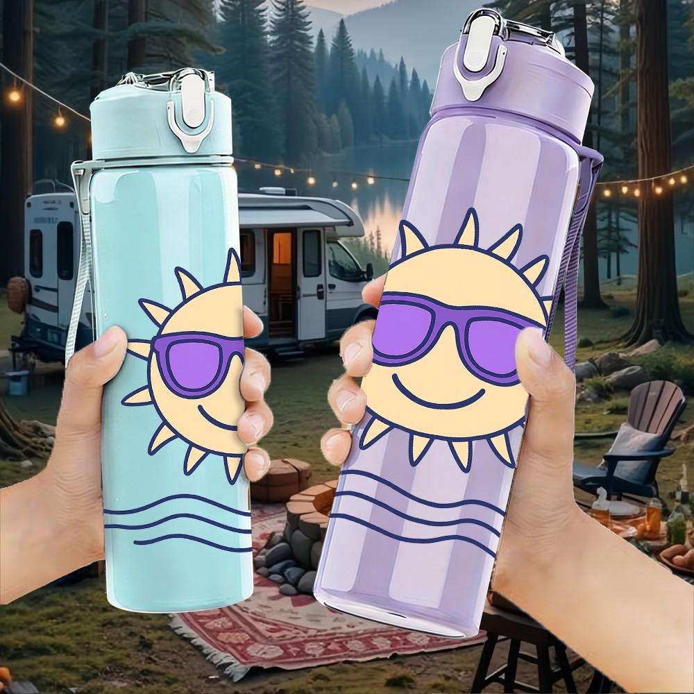 1PC Cool Sun Sunglasses Ocean 750ml Color Plastic Sports Water Bottle Leakproof Flip Straw Lid Suitable for Sports Office Home Use