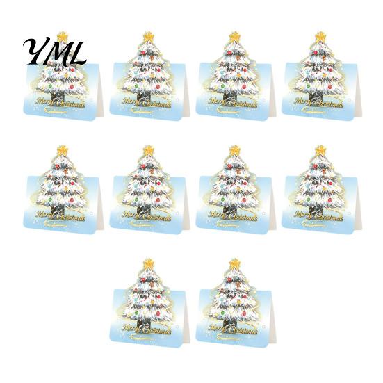Festive Gift Cards for Relatives Friends 10 Pcs 3D Christmas Tree Greeting Cards, Holiday Postcards Decorative Bulk New Year, Winter Xmas Party