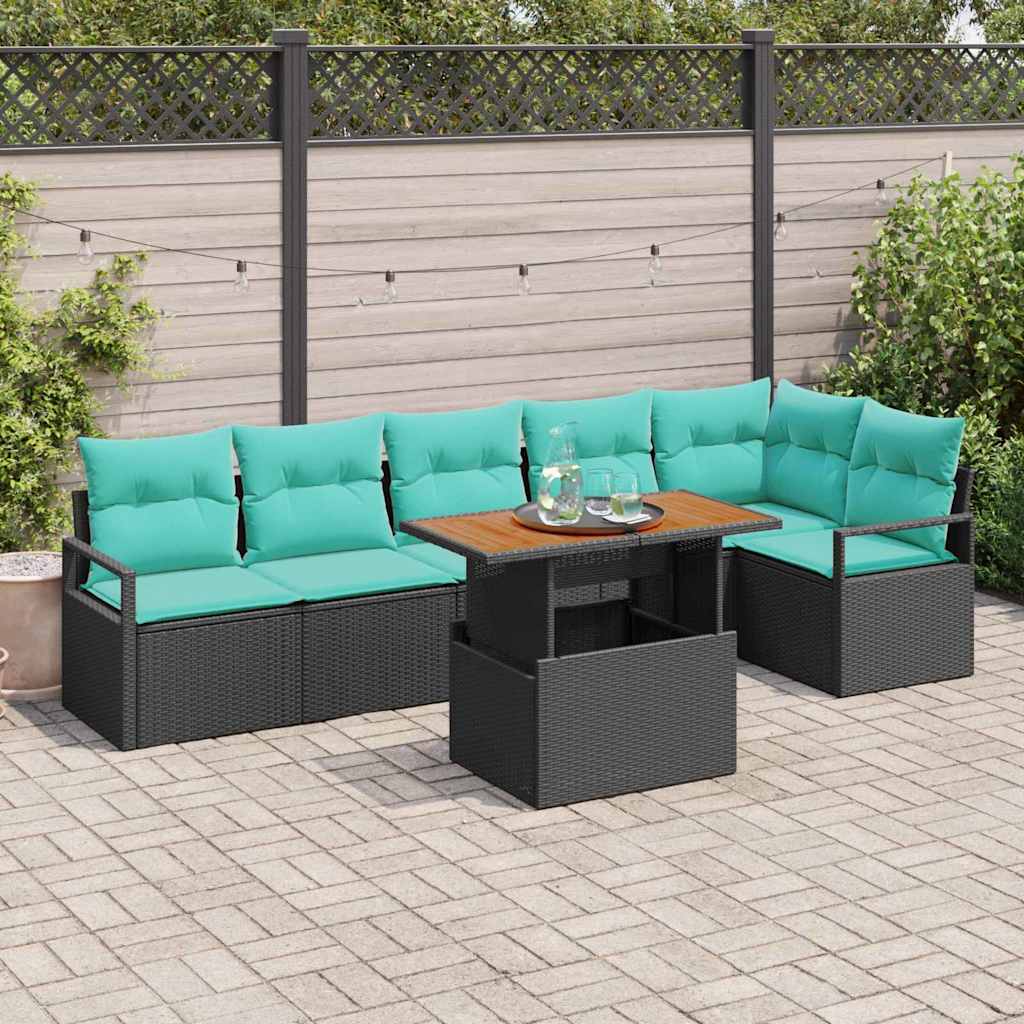 Garden Dining Set with Cushions 7 pcs Black and Teal