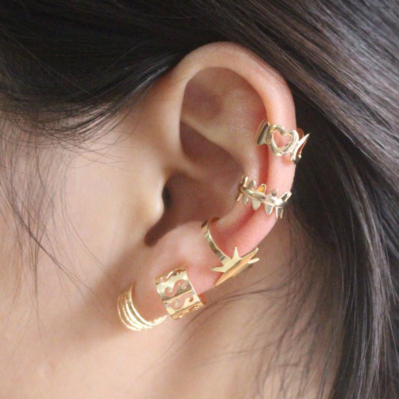 Women Ear Cuff Set Punk Personality Clip Earrings Gold Non-Piercing Ear Clips Fake Cartilage Earrings