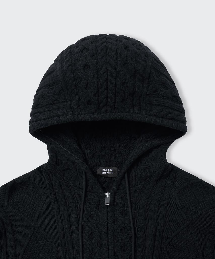 Musinsa Standard Aran Cable Knit Hooded Zip-Up [Black]