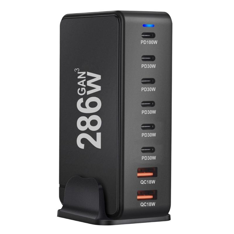 Многопортовая зарядная станция с выходной мощностью 286 Вт, 6 USB C и 2 USB-слота, настольный держатель-подставка для зарядки планшетов и телефонов