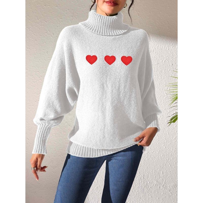 Women's Autumn and Winter Pure Color Simple Love Painted Turtleneck Sweater