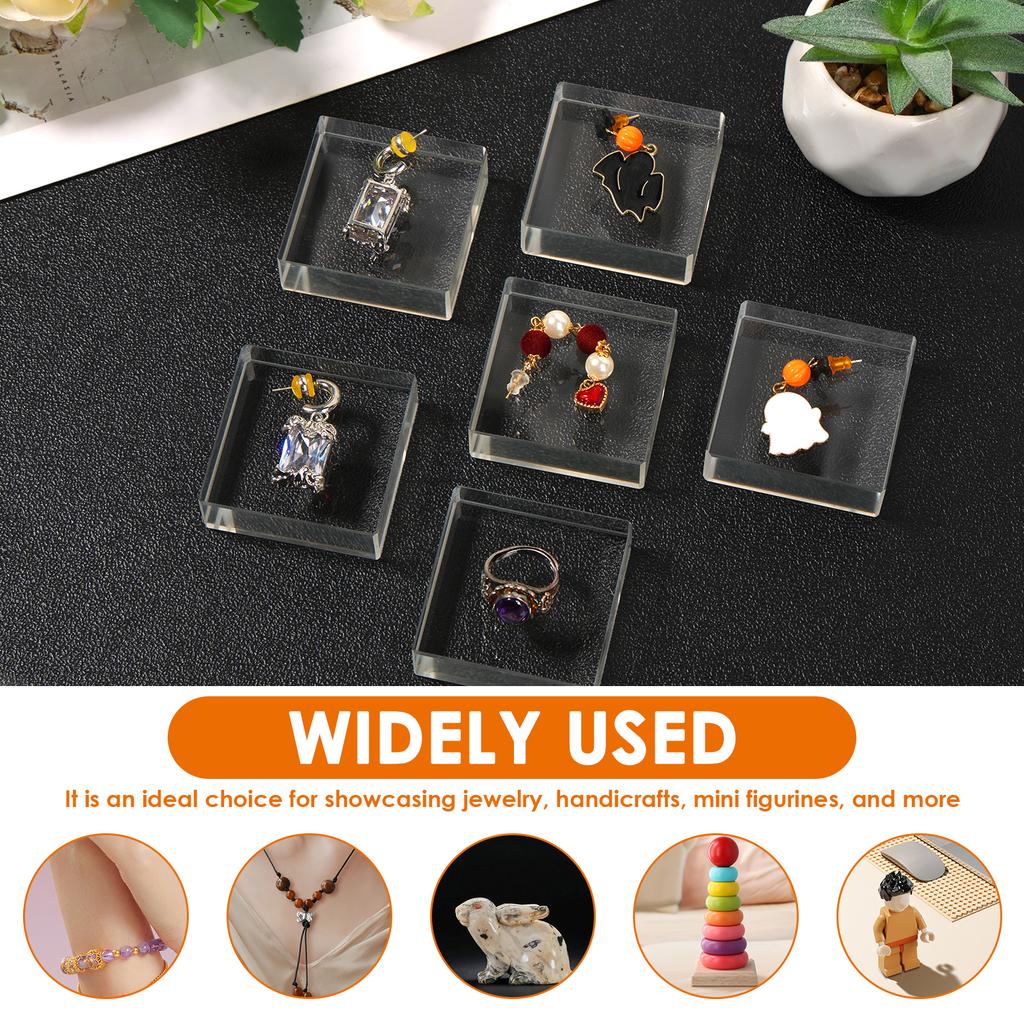 6Pcs Acrylic Square Display Block Medium Height Cube Jewellery Stand Clear Display Ring Showcase Adequate Space for Office
