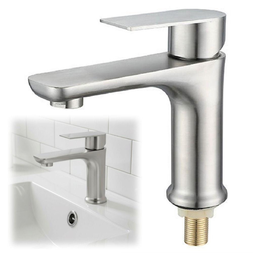 Stainless Steel Bathroom Faucet Single Cold Kitchen Sink Faucet Lavatory Basin Faucet Guest Bath