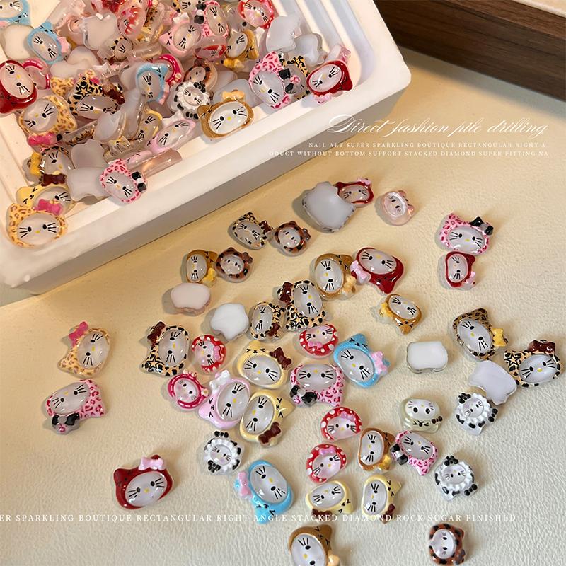10 шт./пакет 3D Мультяшные Шармы для ногтей Hello Kitty Смешанная смола Котенок Китти с бантом Украшение для нейл-арта Кавайный Блестящий Kt Деталь для ногтей