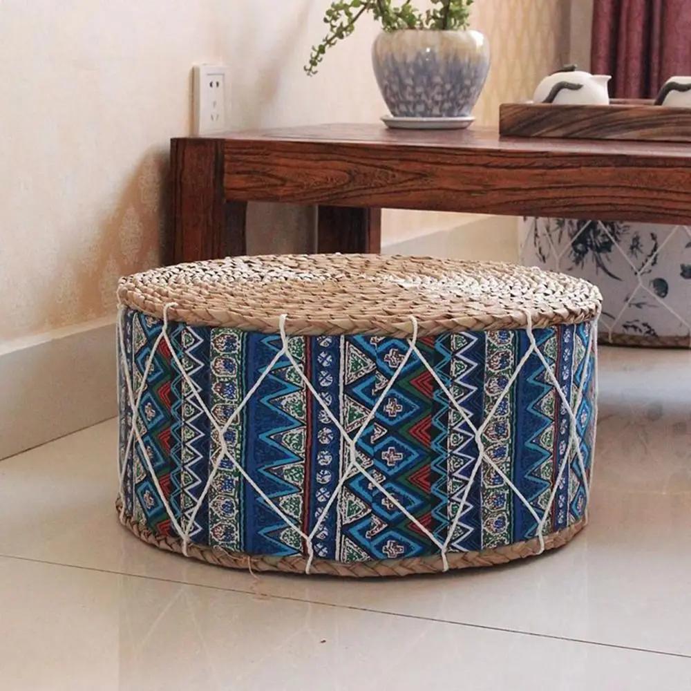 Hand-Woven Floor Cushion Portable Design Round Shape Zafu Cushion Natural Straw Durable Material Woven Stool Meditation Use