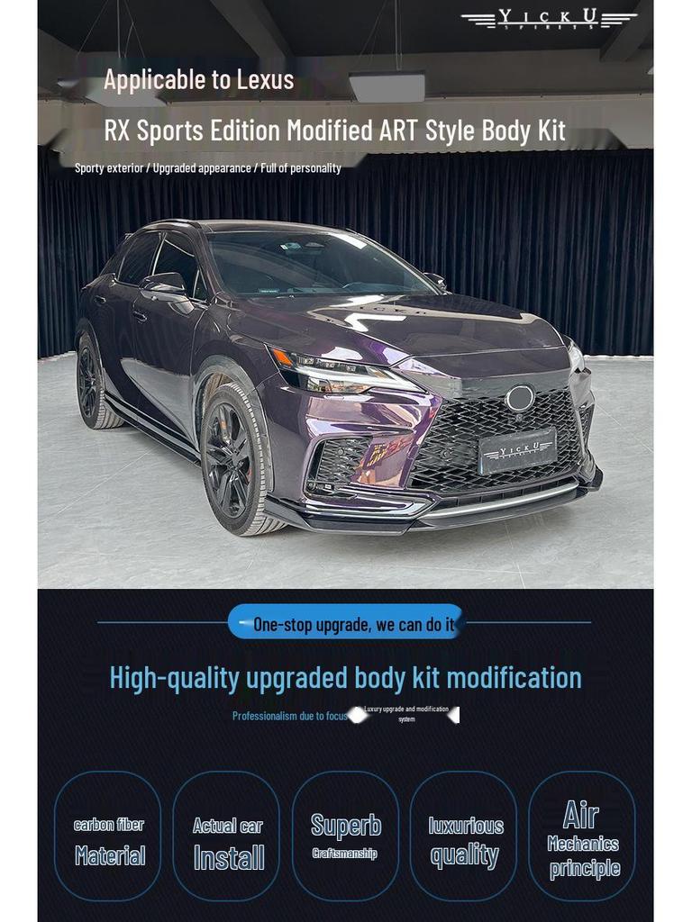 Комплект карбонового обвеса для Lexus RX350/500 (Передний сплиттер, Расширители арок, Задний диффузор, Пороги, Спойлер на крышку багажника, 2023-2025)