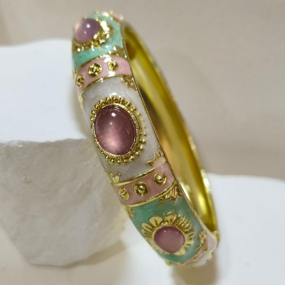 1.4cm Enamel Bracelet Widen Faux Cat‑Eye Enamel Bangle Handicraft Enamel Bangle Jewelry Gifts