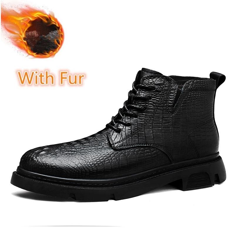 Модные зимние ботинки, новая брендовая мужская обувь с высоким верхом, стильная обувь из натуральной кожи крокодила, мужские деловые ботильоны, классические зимние ботинки