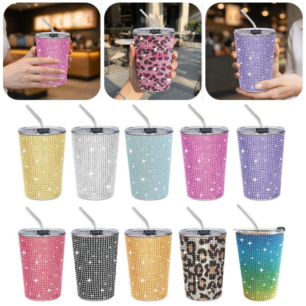 Sparkling Rhinestone Water Cup 500ml Stainless Steel Water Bottle Glitter Coffee Mug Office