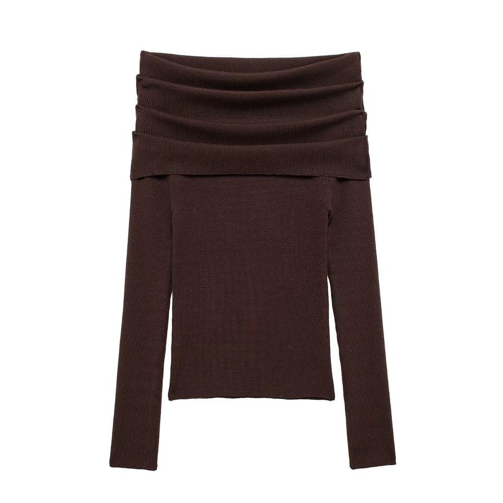 Весенний пуловер с открытыми плечами, вязаный трикотажем, 2025: Женский облегающий, универсальный, модный топ с длинным рукавом