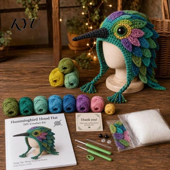 Learn to Crochet Kit Animal Hood Hat Kit, DIY Earflap for Beginners Cute Craft Beginners, Handmade Winter Headwear Gift Enthusiasts