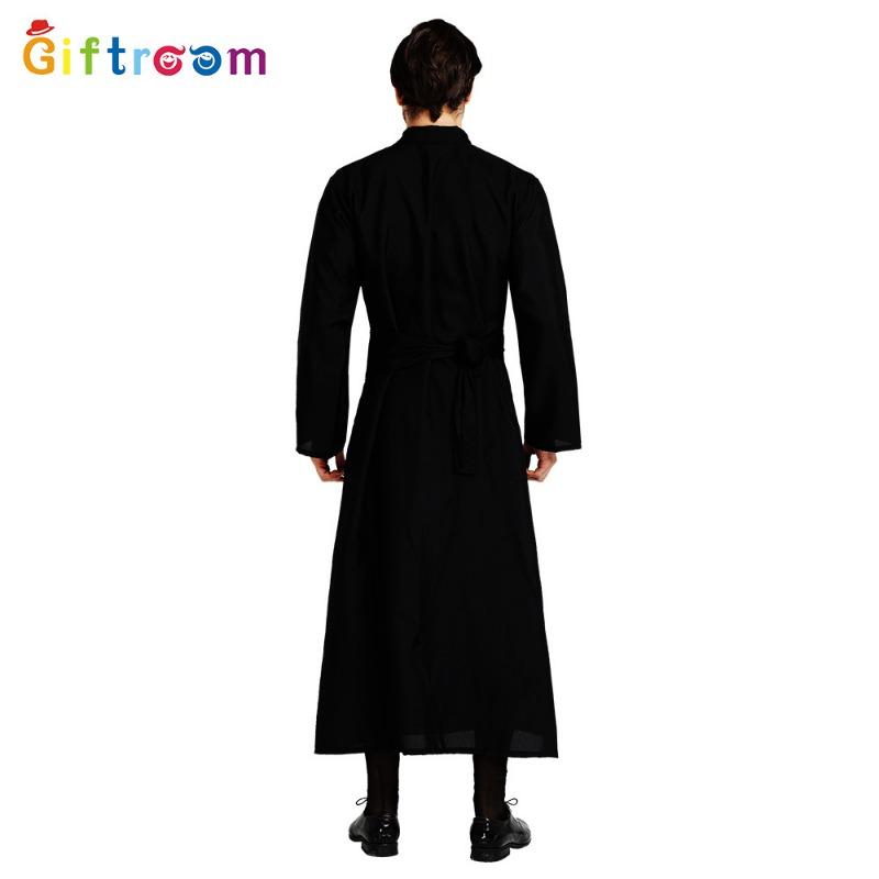 Halloween Costumes Drama Stage Costumes Men Noble Black Robe Priests Western Party Cosplay Costumes