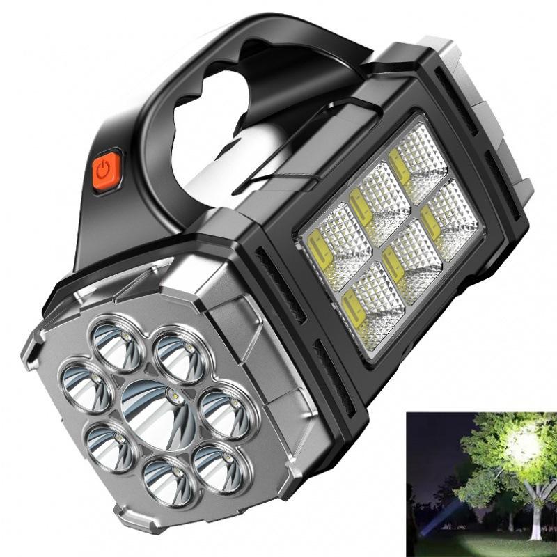 Powerful LED Flashlight, Outdoor Portable Searchlight, Torch Solar+USB Rechargeable Waterproof Power Bank Lights Hand Lamp