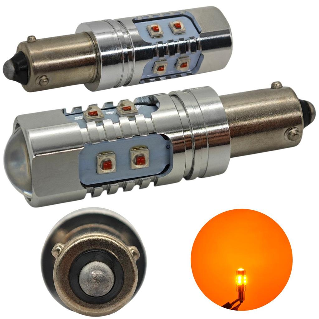 2 Pcs H21W LED Bulb BAY9S 12-24V CANBUS Orange USA