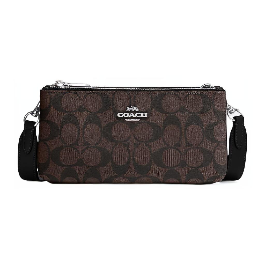 New COACH Artificial Leather Envelope Bag, Shoulder Bag, Crossbody Bag Trumpets Women's Black Brown CJ790-SVBRB