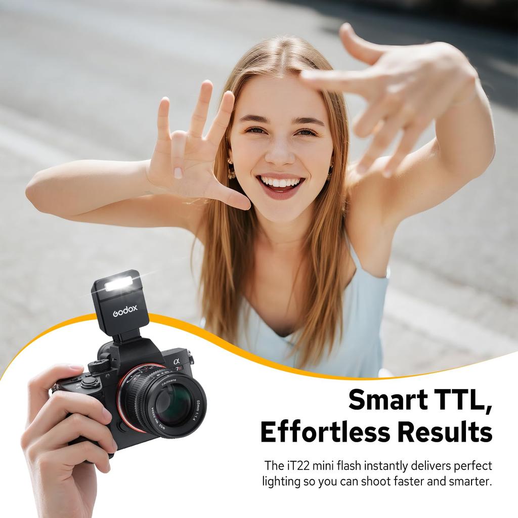 Godox TTL Mini Camera Flash for Intuitive Recycle Approximately 700 Compact Black iT22-N Nikon, Display, 1.5-Second Time, Built-in USB-C Charging,
