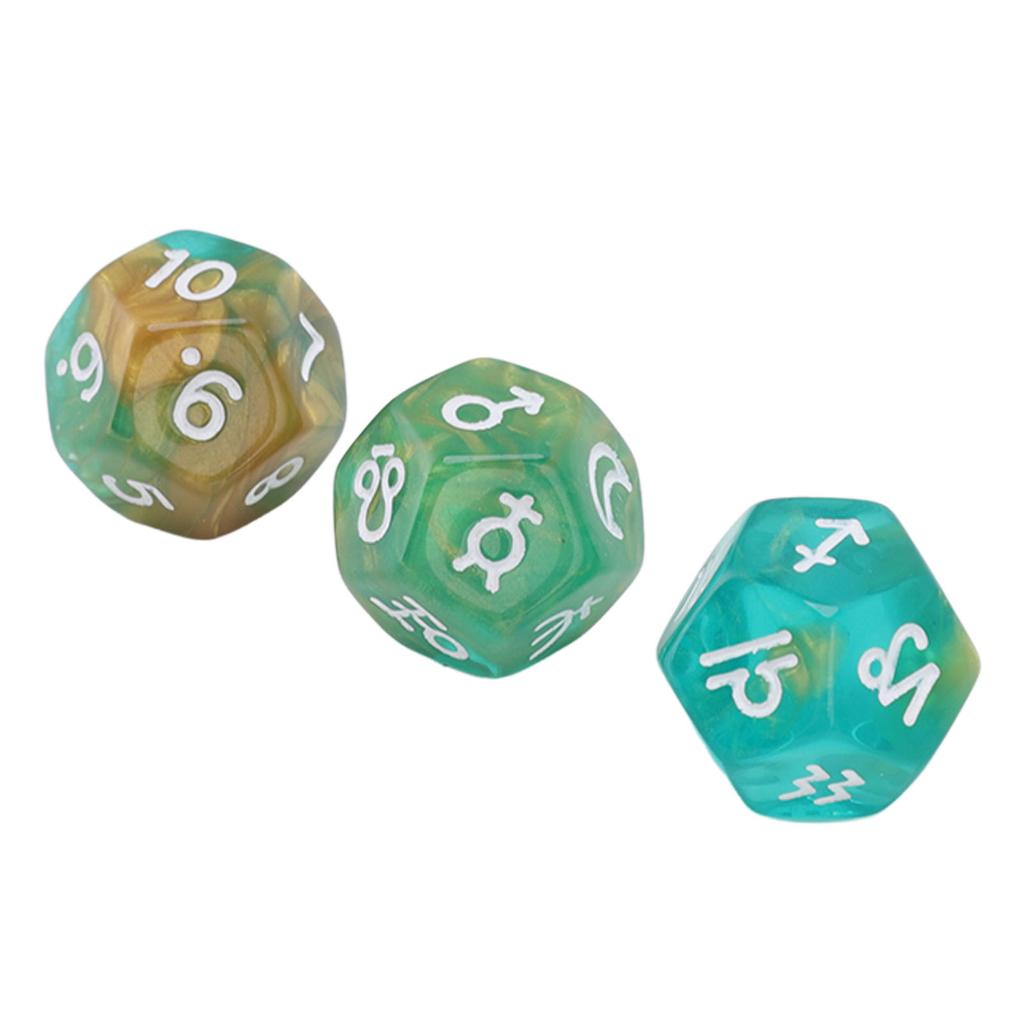 3PCS Astrological Dice Set 12 Sides Glitter Rune Dice Easy To Read for Table Board Game Toys Type 4