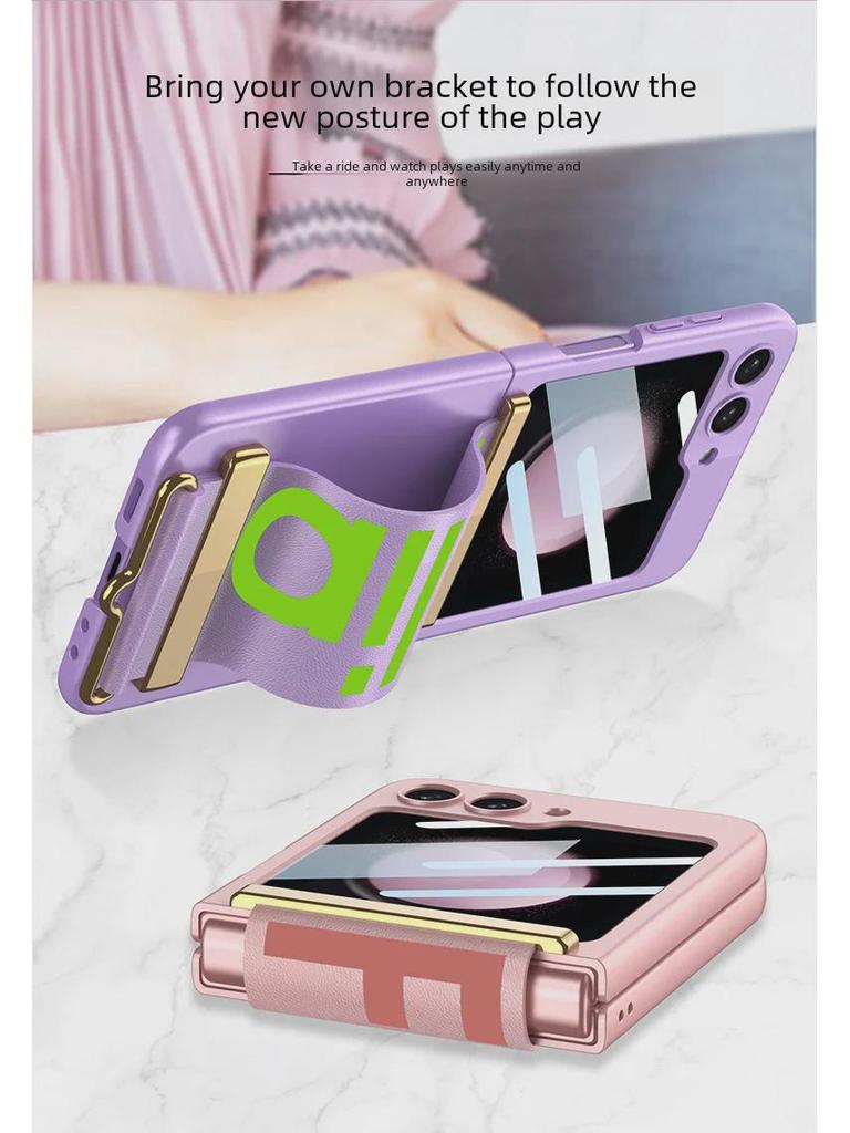 Ультратонкий матовый чехол из твердого пластика с подставкой-браслетом для Samsung Z Flip5 – Модный и противоударный