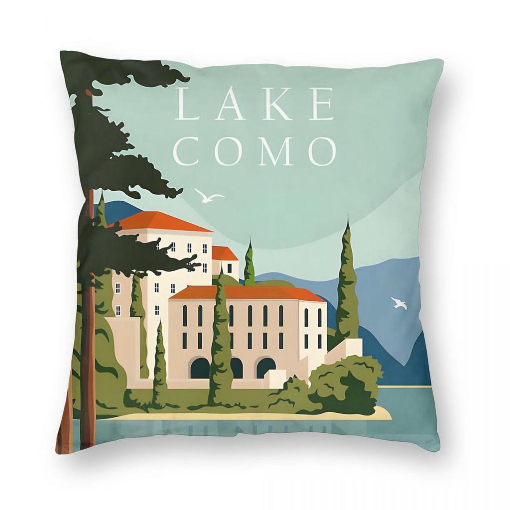 Lake Como Lombardy Italy Square Pillowcase Polyester Linen Velvet Creative Zip Decorative Throw Pillow Case Home Cushion Cover