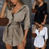 Casual Shirt Dresses Women Summer Autumn Sexy Dress Office Dress Buttons Turn-Down Long Sleeve Bandage Elegant Dresses