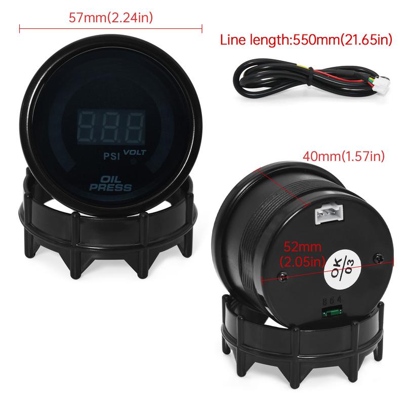 52mm Digital Oil Press Water Temp Boost BAR PSI Air Fuel Ratio Gauge RPM Oil Temp Vacuum Volt Exhaust Temp Gauge For 12V Car