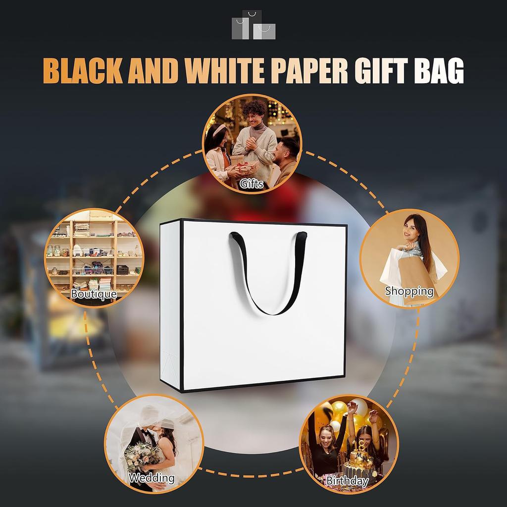 10 шт. Белые и черные подарочные пакеты, 35x25x11 см, большие подарочные пакеты с ручками, крафт-бумага, подарочные пакеты для покупок на свадьбу