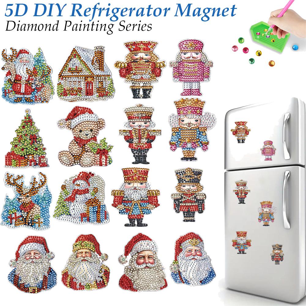 6Pcs Acrylic Special Shape Santa Claus Diamond Art Magnets Decals Diamond Painting Refrigerator Magnet for DIY Crafts Party Gift
