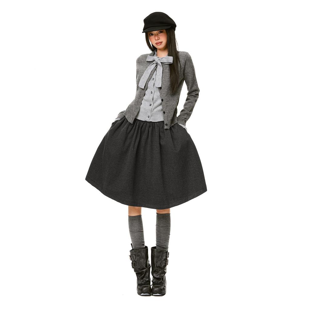 25-й образ дня! | Женская плотная шерстяная юбка миди: А-силуэт, Эластичная талия, Облегающий дизайн-зонт для Осени/Зимы 2025