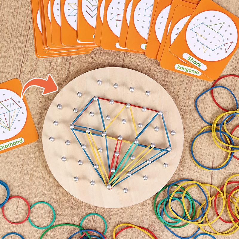 Montessori Kids DIY Puzzle Creative Toy Geometry Graphics Rubber Nail Boards with Cards Math Educational Toys for Children