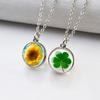 Ожерелье с подвеской в ​​виде цветка, натуральное растение лотоса, четырехлистный клевер, изображение ромашки, стеклянный шар, подвеска, ожерелье для женщин и девочек, ювелирные изделия, подарок