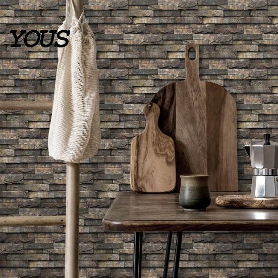 Removable Industrial Style Wall Paper 6Pcs Vintage Faux Stone Self?Adhesive Tiles, Waterproof Oil?Proof Backsplash Easy Clean Stickers Sticker,