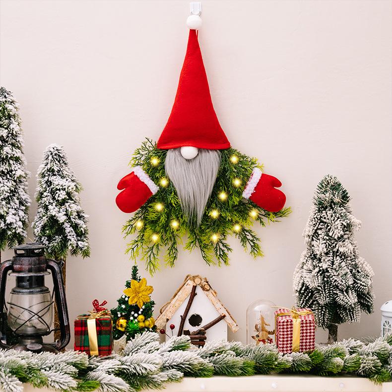 Light‑Up Faceless Gnome Christmas Wreath, Xmas Door Window Hanging Ornament