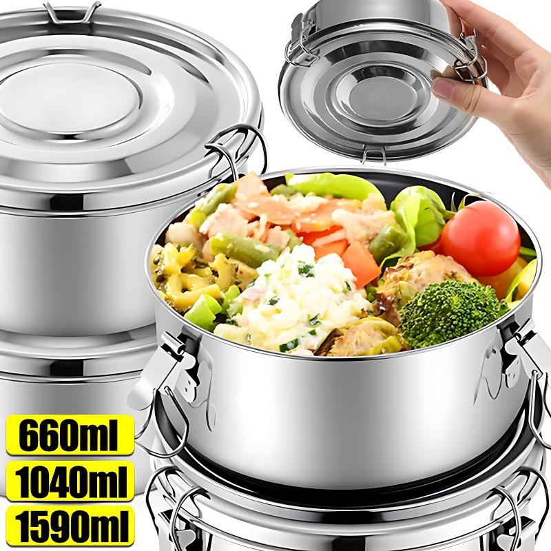 Контейнер для хранения свежих продуктов из нержавеющей стали 660/1040/1590 мл, герметичный ланч-бокс с крышкой, пищевой контейнер, органайзер для фруктов в холодильник