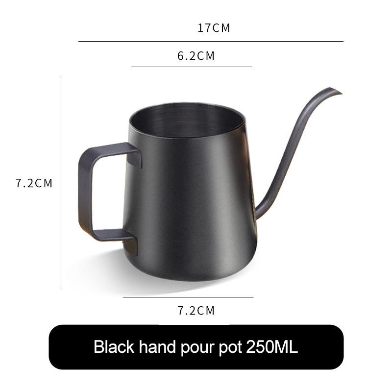 250ml/350ml/600ml Coffee Kettle Silver Black Food Grade Stainless Drip Pot Long Thin Mouth Kettle Tea Pot Non-stick Coating Home