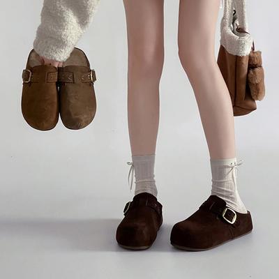 Классические простые толстоподошвенные полушлепанцы с закрытым носком в осенне-зимнем модном ретро-стиле, повседневные хлопковые шлепанцы Muller на одной педали