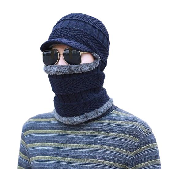 Men Winter Hat Sunshade Thermal Knitted Elastic Short Brim Full Protection Anti-slip Unisex Outdoor Camping Skiing Balaclava Cap Hat Scarf Integrated
