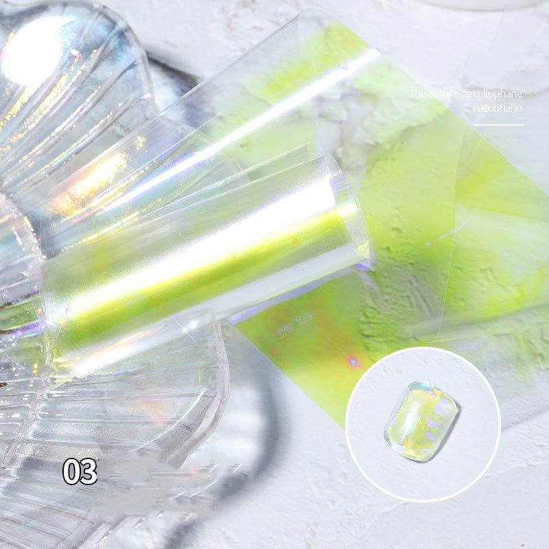 1 упаковка, голографическая целлофановая наклейка для дизайна ногтей, наклейки из стекла Авроры, ледяная бумага, украшения для дизайна ногтей 5*20 см