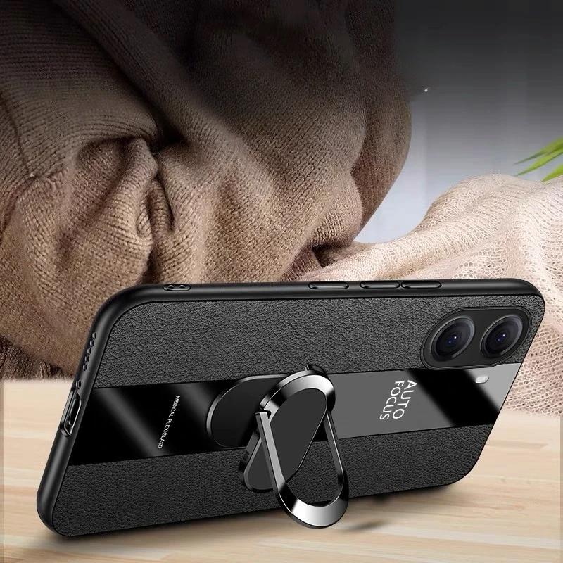 Чехол для телефона из оргстекла и искусственной кожи для POCO X7 Pro X7Pro с магнитным металлическим кольцом-подставкой, противоударная защитная задняя крышка для Redmi Turbo 4