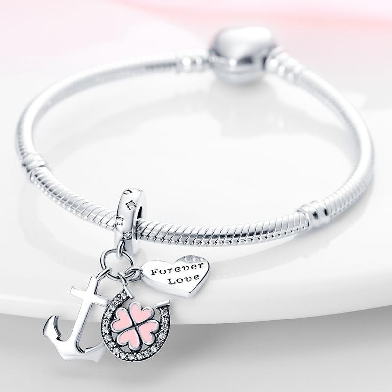 Стерлингового серебра 925 пробы, гарнитура, бусины клевера, подвески, цвет циркония, подходят для браслета, ожерелье, женское ювелирное изделие, подарок