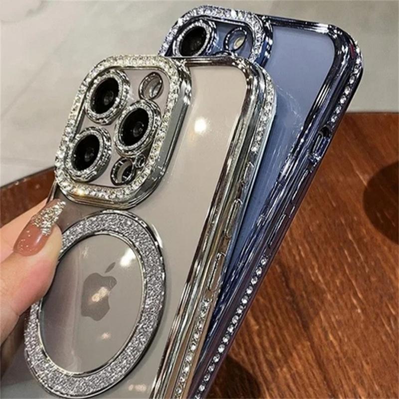 Роскошный магнитный чехол Magsafe с гальваническим покрытием и бриллиантами для iPhone 16E Pro Max для iPhone 11 12 13 14 15 Plus, чехол со стразами