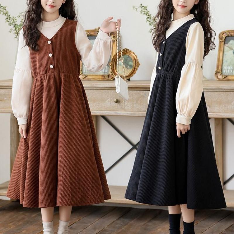 Модное двухпредметное платье для девочек Осень/Зима Детское минималистичное платье