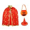 Child Witch Costume Unique Anime Cosplay Cape Hat Set Sparkling Pentagram Design with Pumpkin Bag Halloween Party Supplies