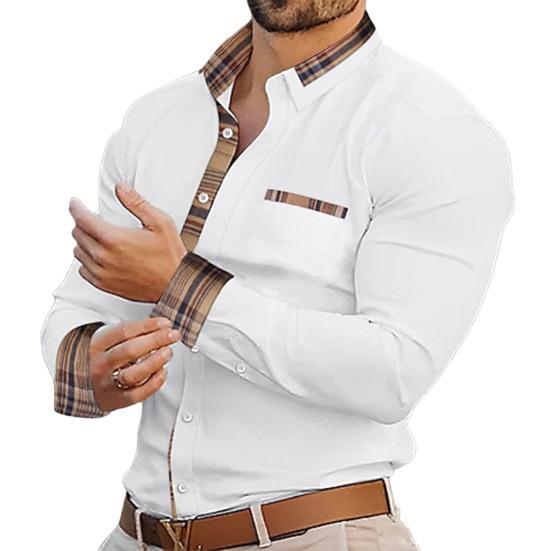 Yousheng Мужская официальная рубашка, свободный кардиган с принтом Pald в стиле пэчворк на пуговицах, деловая офисная рубашка средней длины с лацканами, повседневный топ