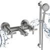 Bathroom Shower Faucet Stainless Steel Triple Bathtub Faucet Double Cross Handle Dual Control Hot Cold Mixer Valve Nozzle Tap
